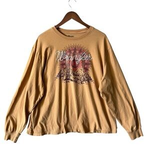 Wrangler Womens Brown Cactus Western Logo Long Sleeve Graphic Tee Size XXL